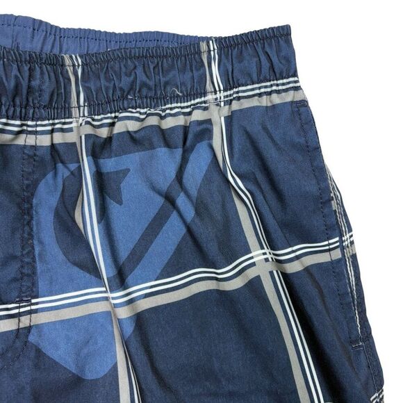 Quiksilver Navy Plaid Swim Trunks W/ Cargo Pocket Elastic Waist Size Medium - Picture 4 of 7